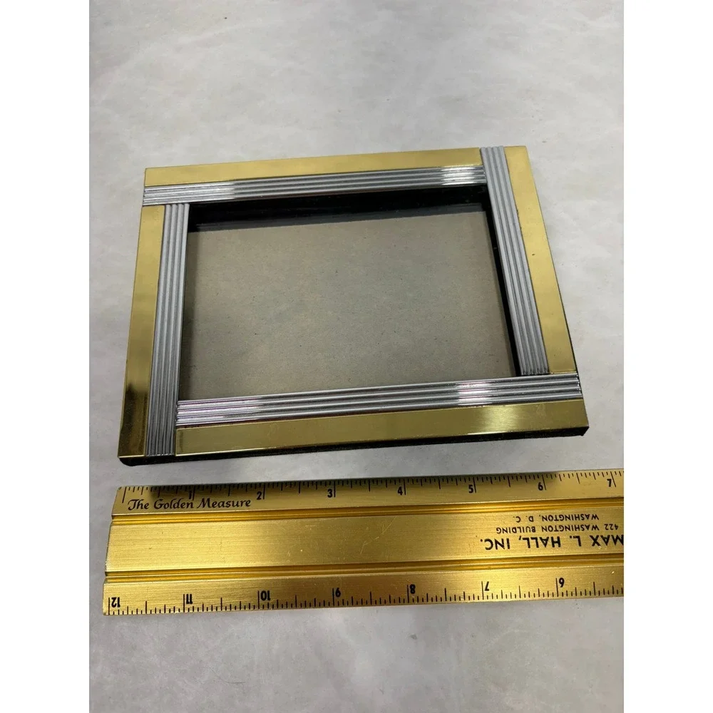 Vintage Two Tone Gold and Silver Ribbed Metal Picture Frame 5x7 Art‎ Deco Style